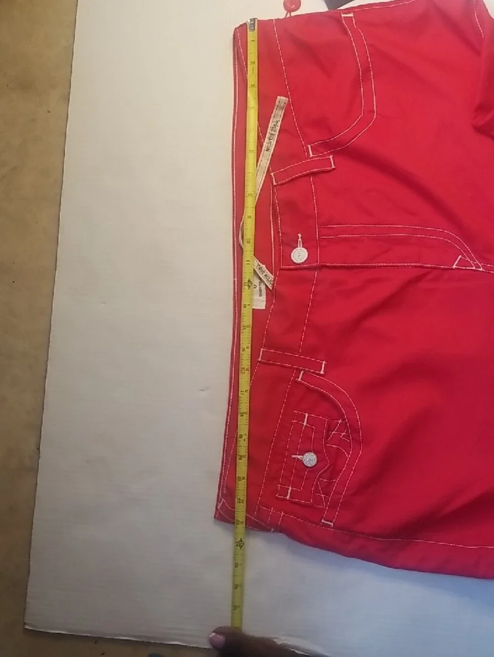 True Religion Men’s Bright Red Shorts with White Stitching